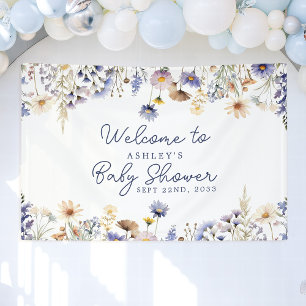 Blauwe Wilde Bloem Boho Baby Shower Welkom Spandoek
