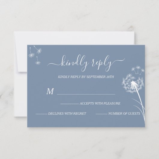 Blauwe Wilde Bloem Boho Bruiloft RSVP Kaartje (Voorkant)
