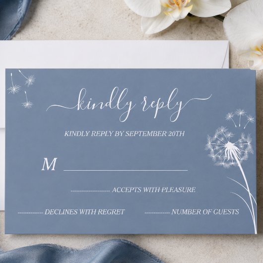 Blauwe Wilde Bloem Boho Bruiloft RSVP Kaartje