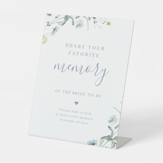 Blauwe wilde bloem boho delen een geheugen vrijgez reclamebord met voetstuk (Voorkant)