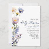 Blauwe Wilde Bloem Boho Waterverf Baby Shower Kaart (Voorkant)