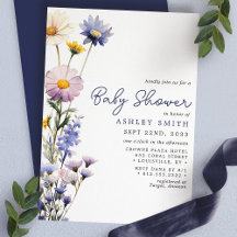 Blauwe Wilde Bloem Boho Waterverf Baby Shower