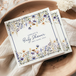 Blauwe Wilde Bloem Boho Waterverf Baby Shower Servet