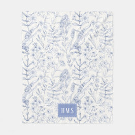 Blauwe Wilde Bloem Botanisch Monogram Fleece Deken
