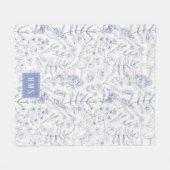 Blauwe Wilde Bloem Botanisch Monogram Fleece Deken (Voorkant (Horizontaal))