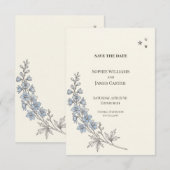 Blauwe Wilde Bloem Botanische Trouwkaart Save The Date (Voorkant / Achterkant)