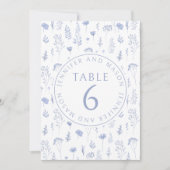 Blauwe wilde bloem bruidegom bruiloft tafel nummer kaart (Voorkant)