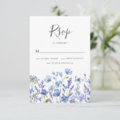 Blauwe Wilde Bloem Bruiloft  RSVP Kaartje (Staand voorkant)