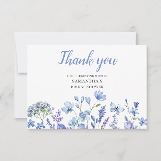 Blauwe Wilde Bloem Bruiloft Uitnodiging Platte Bed (Voorkant)