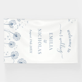 Blauwe wilde bloem bruiloft welkomstbord spandoek