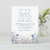 Blauwe Wilde Bloem Bruiloftsshower Kaart (Staand voorkant)