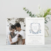 Blauwe Wilde Bloem Crest Foto Huwelijksjubileum Kaart (Staand voorkant)