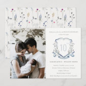 Blauwe Wilde Bloem Crest Foto Huwelijksjubileum Kaart (Voorkant / Achterkant)