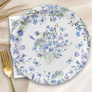 Blauwe Wilde Bloem Delicate Waterverf Bloemmotief Papieren Bordje