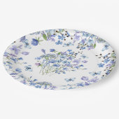 Blauwe Wilde Bloem Fijne Waterverf Bloempatroon Papieren Bordje (Gekanteld)