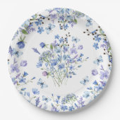 Blauwe Wilde Bloem Fijne Waterverf Bloempatroon Papieren Bordje (Voorkant)