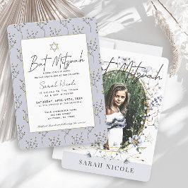 Blauwe Wilde Bloem Florale Foto Bat Mitzvah Kaart