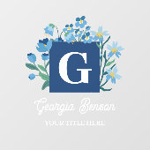 Blauwe Wilde Bloem Florale Monogram Vintage Script Raamsticker (Vel)