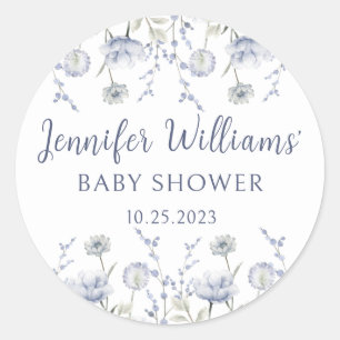 Blauwe wilde bloem herfst jongen babyshower bedank ronde sticker