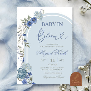 Blauwe Wilde Bloem Hortensia Baby Shower Uitnodigi Kaart