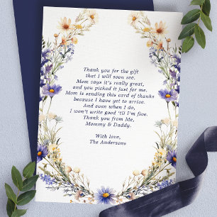 Blauwe Wilde Bloem Krans Baby Shower Bedankkaart