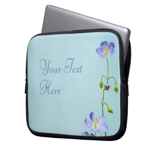 Blauwe wilde bloem laptop sleeve (Voorkant Links)
