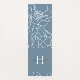 Blauwe wilde bloem lijnkunst aangepaste monogramna yogamat