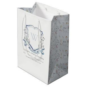 Blauwe Wilde Bloem Monogram Wapen Bruiloft Feest Medium Cadeauzakje