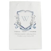 Blauwe Wilde Bloem Monogram Wapen Trouwfeest Medium Cadeauzakje (Voorkant)