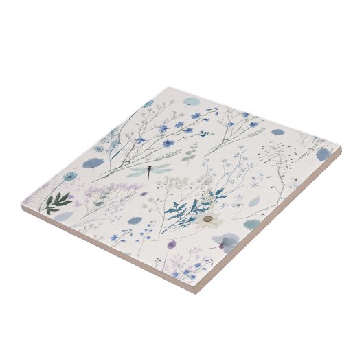 Blauwe wilde bloem naadloze keramische tegel tegeltje (Zijkant)
