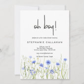 Blauwe wilde bloem oh jongen baby shower uitnodigi kaart (Voorkant)