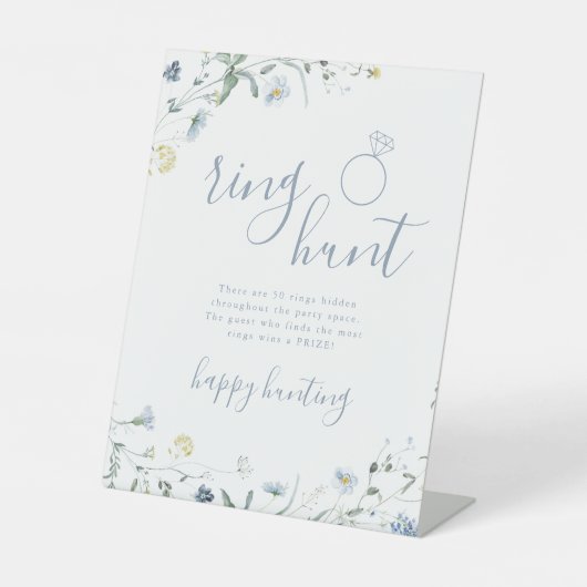 Blauwe wilde bloem ring jacht boho bruidsfeest spe reclamebord met voetstuk (Voorkant)