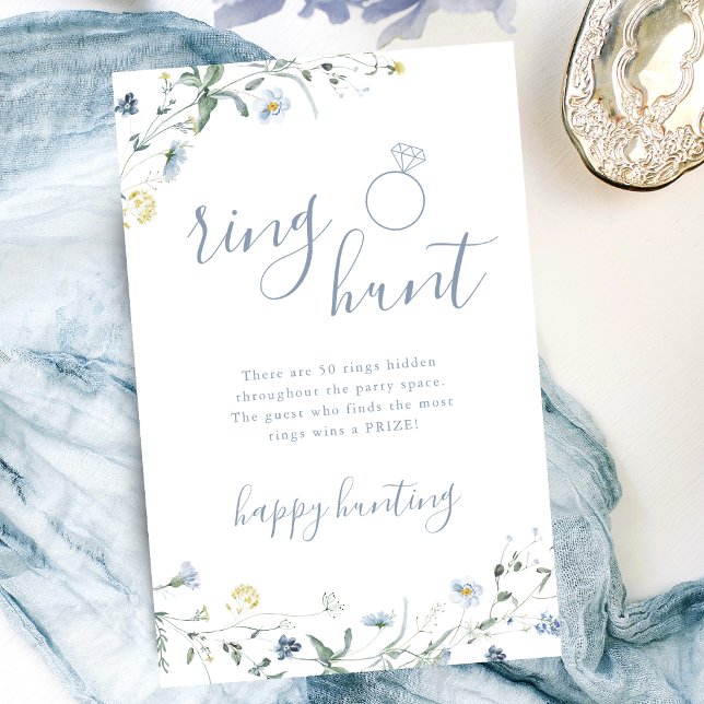Blauwe wilde bloem ring jacht boho bruiloft game (Blue Wildflower ring hunt boho bridal shower game)