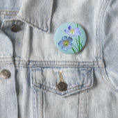 Blauwe wilde bloem ronde button 5,7 cm (In situ)