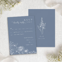 Blauwe Wilde Bloem RSVP Kaart Blauwe Trouwdag