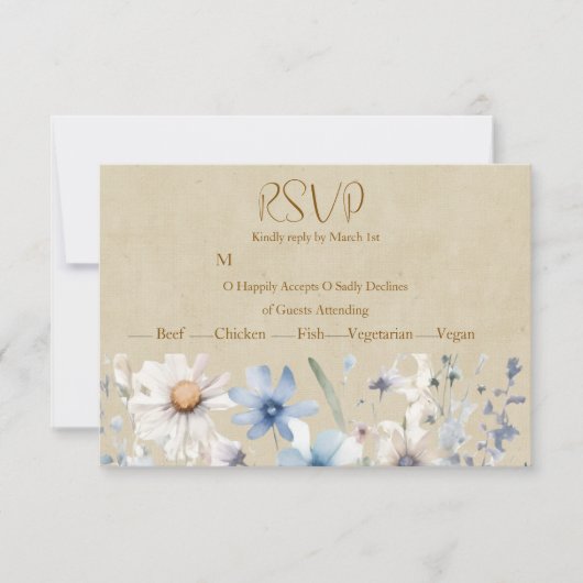 Blauwe Wilde Bloem RSVP Kaartje (Voorkant)