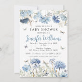 Blauwe wilde bloem vlinder baby jongen douche kaart (Voorkant)