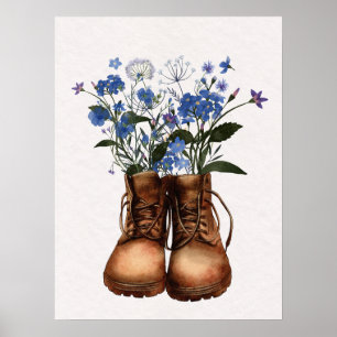 Blauwe wilde bloem wandel schoenen outdoor  poster