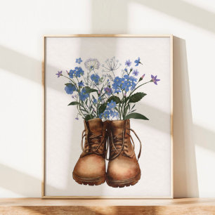 Blauwe wilde bloem wandel schoenen outdoor  poster