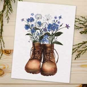 Blauwe wilde bloem wandelschoenen outdoor briefkaart