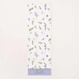 Blauwe Wilde Bloem Waterverf Aangepaste Naam  Yogamat