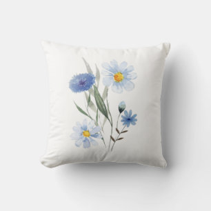 Blauwe wilde bloem waterverf bloemige botanische b kussen