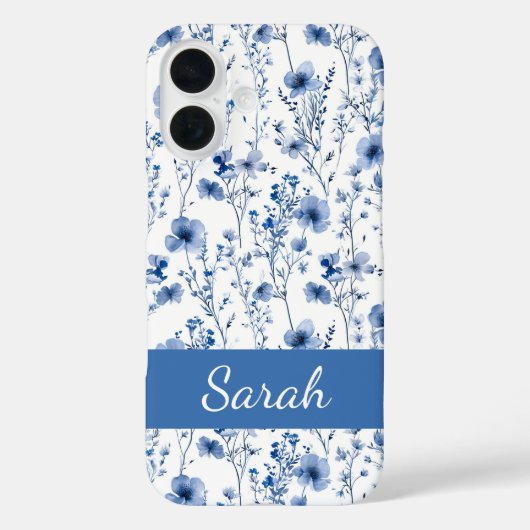 Blauwe Wilde Bloem Waterverf Bloemmotief Naam Case-Mate iPhone Case (Achterkant)