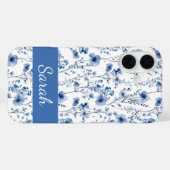 Blauwe Wilde Bloem Waterverf Bloemmotief Naam Case-Mate iPhone Case (Achterkant (horizontaal))