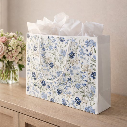 Blauwe wilde bloem waterverf groot cadeauzakje