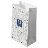 Blauwe wilde bloem waterverf monogram klein cadeauzakje (Achterkant Gekanteld)