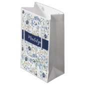 Blauwe wilde bloem waterverf monogram klein cadeauzakje (Voorkant Gekanteld)