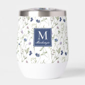 Blauwe wilde bloem waterverf monogram naam (Voorkant)