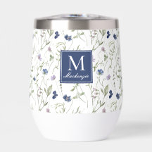 Blauwe wilde bloem waterverf monogram naam