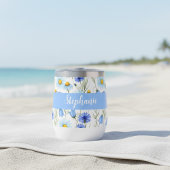 Blauwe Wilde Bloem Waterverf Monogram Naam